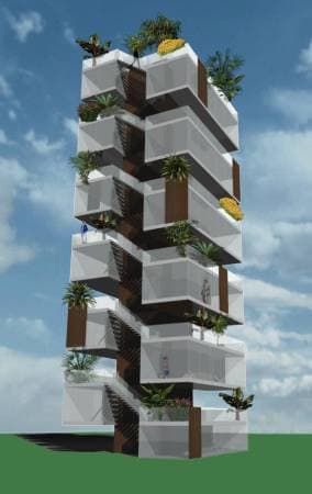 Verticale stadsparken met kleine woningen